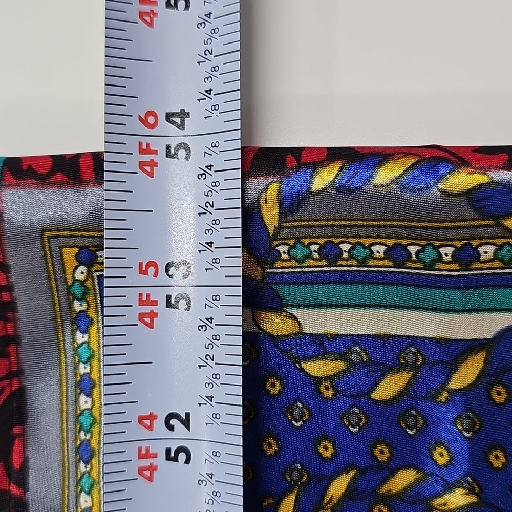 Vtg 90s Satin Baroque Triangle Scarf, Multicolor Tassle & Floral Print 54" × 23" - Picture 4 of 5